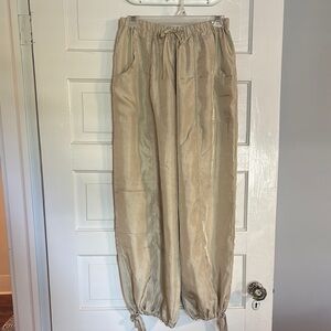 Miss Love Gold/Beige Drawstring Parachute Pants